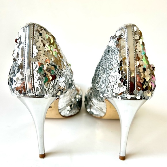 Aldo Uloaviel Silver Sequin Pointed Toe Stiletto High Heel Pumps Flip 37 / 6.5 - Picture 6 of 9
